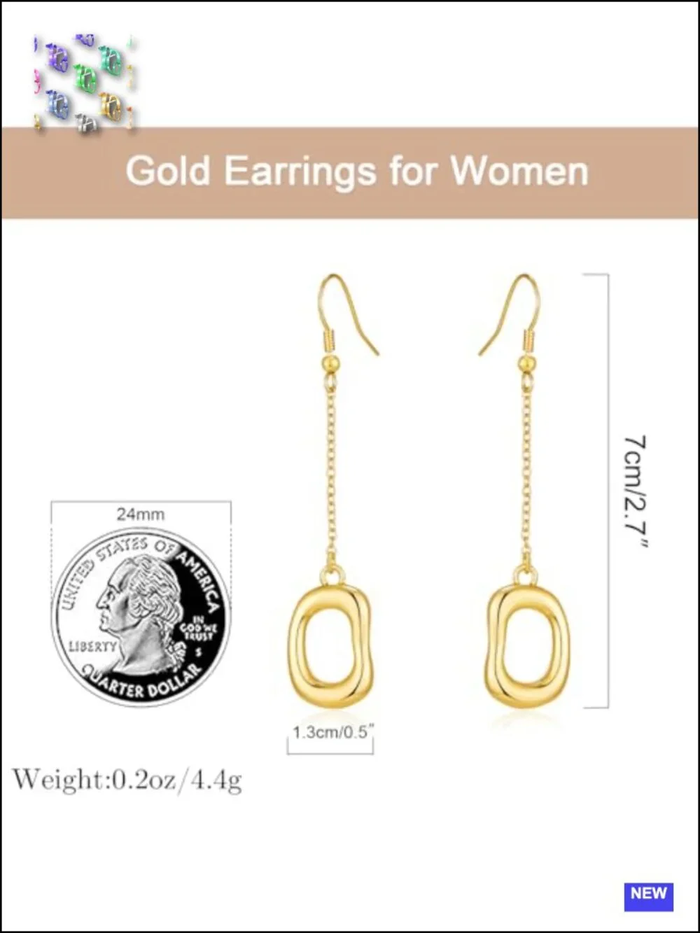 14K Gold Plated Chunky Dangle Hoop Earrings Geometric Oval Drop Thick Huggie